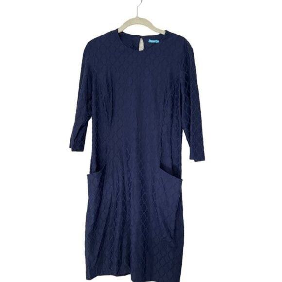 J. McLaughlin Catalyst Dress Blue Palm Spring Jacquard Women's Size Medium Crew - Picture 4 of 12